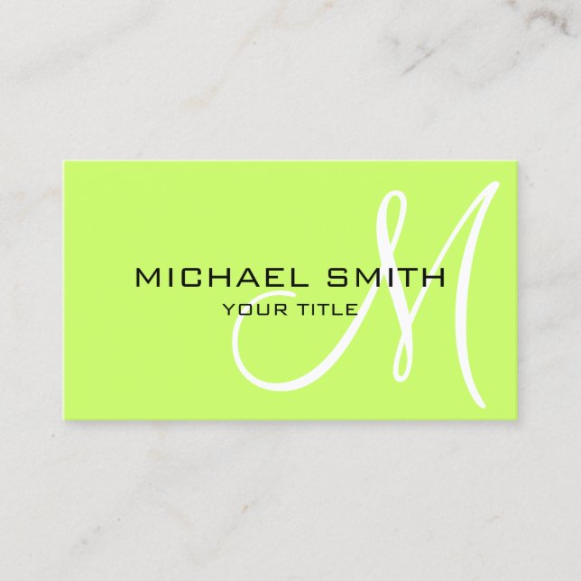 Minimalist Professional Moon Green Monogram Business Card (Front)