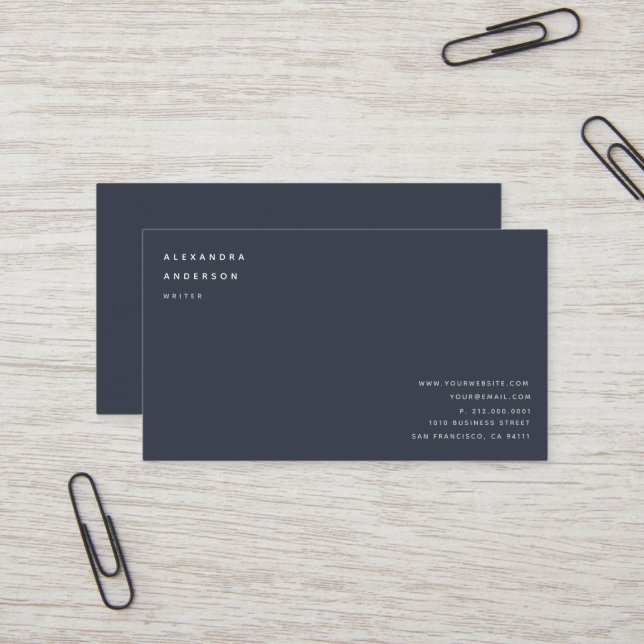 Minimalist Professional Navy Blue Business Card (Front/Back In Situ)