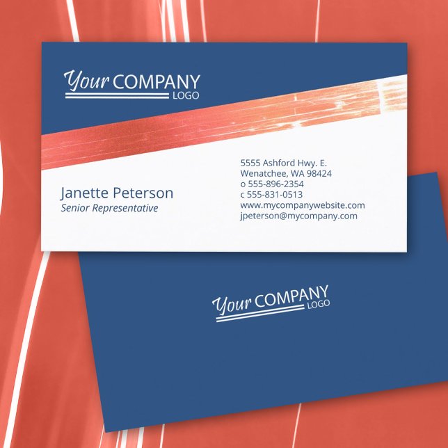 Minimalist, Professional Navy Blue, Coral Company Business Card (simple, stylish navy blue and salmon red business cards, basic professional minimal)