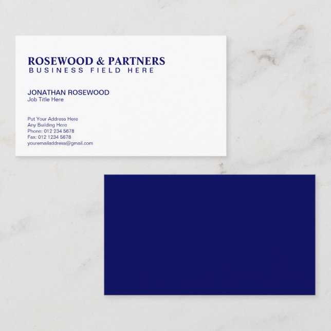 Minimalist Professional Navy & White | One Sided Business Card (Front/Back)