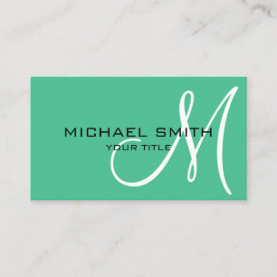Minimalist Professional Ocean Green Monogram Business Card