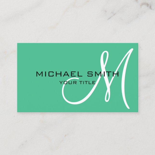 Minimalist Professional Ocean Green Monogram Business Card (Front)