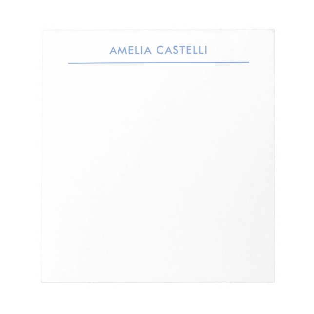 Minimalist Professional Plain Blue White Notepad (Front)