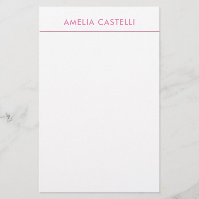 Minimalist Professional Plain Pink White Stationery (Front)