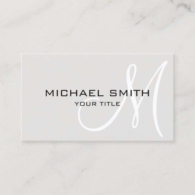 Minimalist Professional Platinum Monogram Business Card (Front)