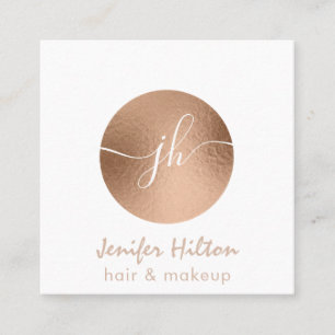 Minimalist professional rose gold circle monogram square business card