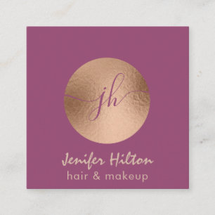 Minimalist professional  rose gold circle monogram square business card