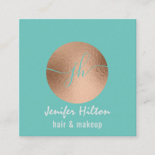 Minimalist professional  rose gold circle monogram square business card
