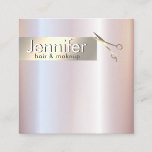 Minimalist professional shiny foil hair stylist square business card