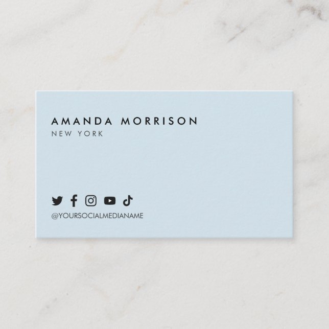 Minimalist Professional Social Media Blue Business Card (Front)