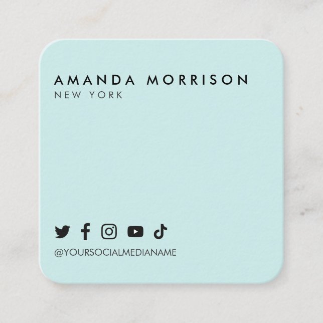 Minimalist Professional Social Media Mint Square Business Card (Front)