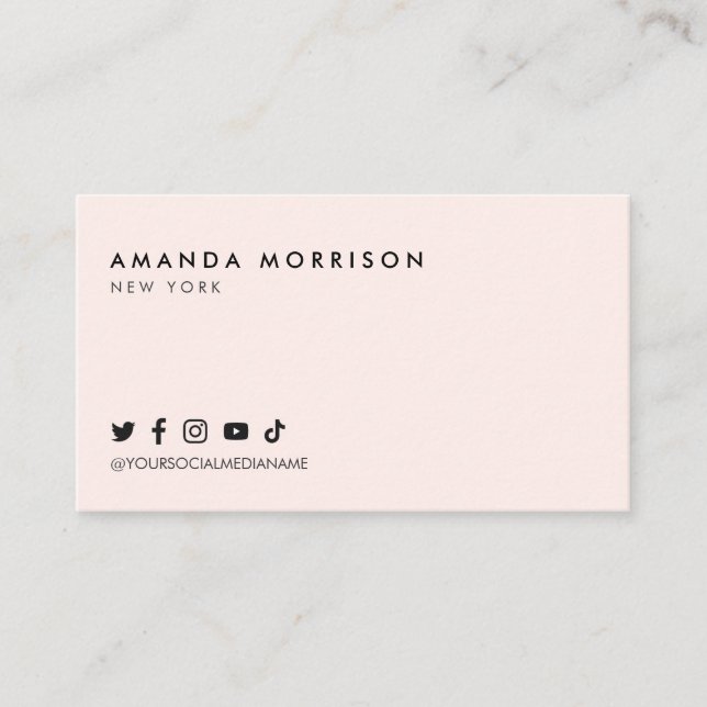 Minimalist Professional Social Media Pink Business Card (Front)