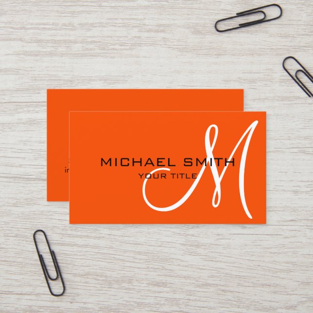 Minimalist Professional Tangelo Monogram Business Card (Front/Back In Situ)