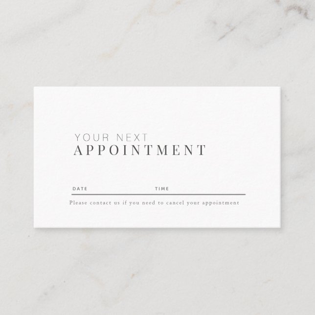 Minimalist Professional White Appointment Card (Front)