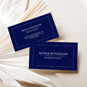 Minimalist Professional White Border Navy Blue Business Card