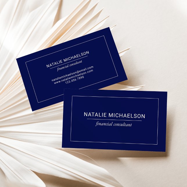 Minimalist Professional White Border Navy Blue Business Card (Creator Uploaded)