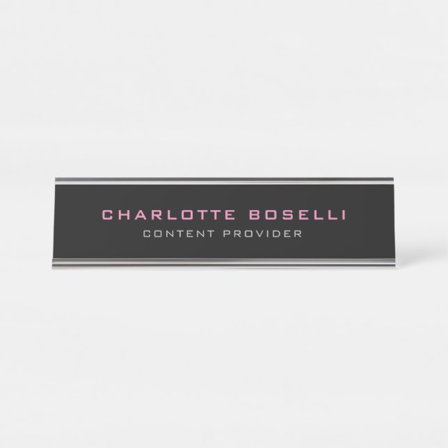 Minimalist Professional Your Name Title Black Desk Name Plate (Front)