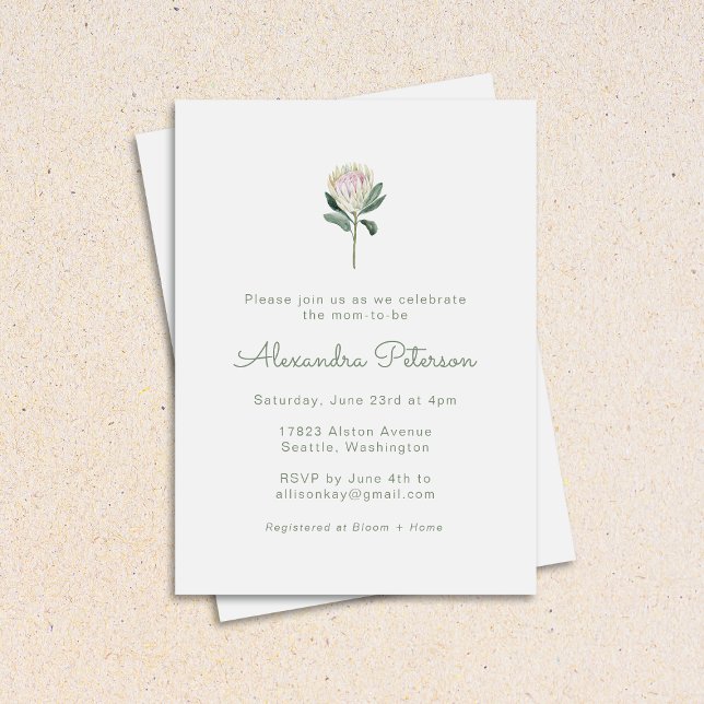 Minimalist Protea Flower Boho Pastel Baby Shower Invitation (Creator Uploaded)
