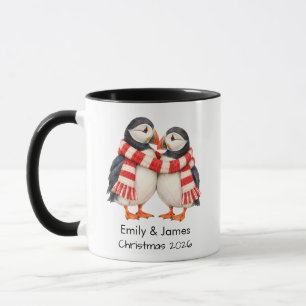 Minimalist Puffin Custom Christmas Couple Mug