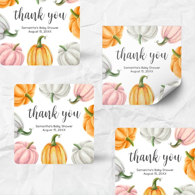 Minimalist Pumpkin Fall Baby Shower Square Square Sticker (Minimalist Pumpkin Baby Shower Square Sticker)