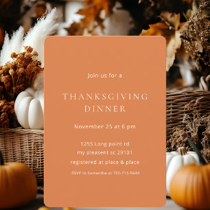 Minimalist Pumpkin Orange Thanksgiving Dinner Invitation