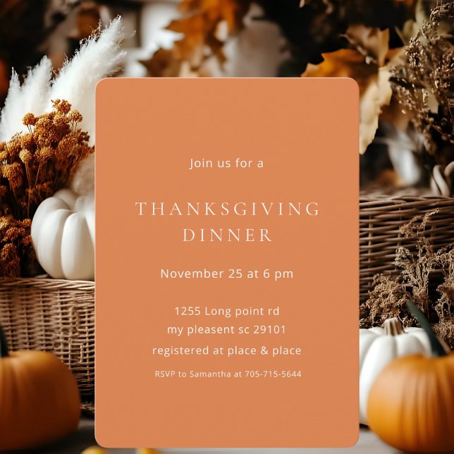 Minimalist Pumpkin Orange Thanksgiving Dinner  Invitation (Creator Uploaded)