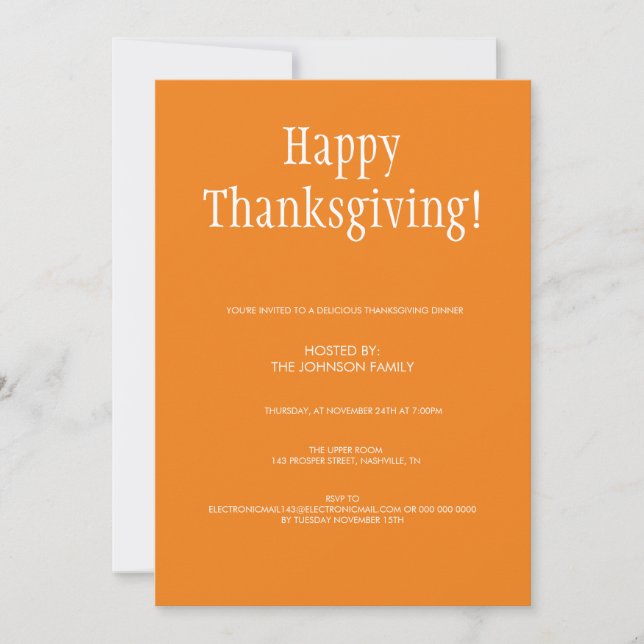 Minimalist Pumpkin Pie Autumn Thanksgiving Dinner Invitation (Front)