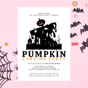 Minimalist Pumpkin Spooky Carving Party Halloween Invitation