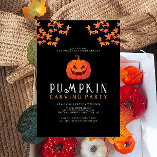 Minimalist Pumpkin Spooky Carving Party Halloween Invitation