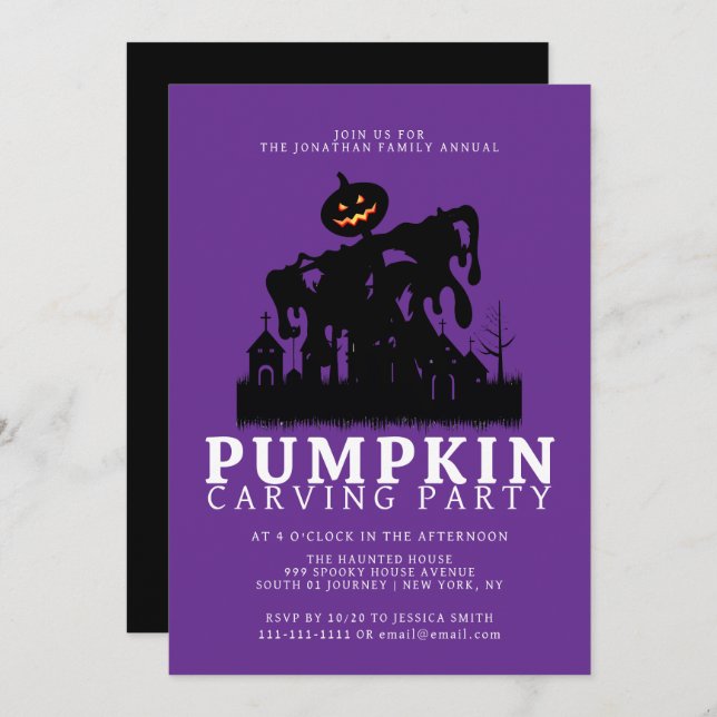 Minimalist Pumpkin Spooky Carving Party Halloween Invitation (Front/Back)