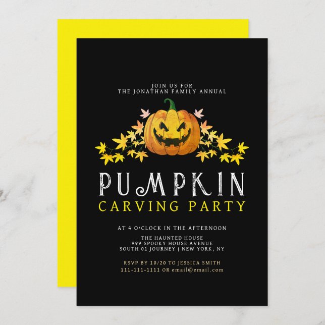 Minimalist Pumpkin Spooky Carving Party Halloween Invitation (Front/Back)