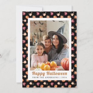 Minimalist Pumpkin Vintage Happy Halloween 1 Photo Holiday Card