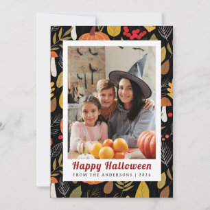 Minimalist Pumpkin Vintage Happy Halloween 1 Photo Holiday Card