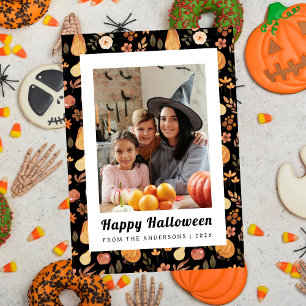 Minimalist Pumpkin Vintage Happy Halloween 1 Photo Holiday Card