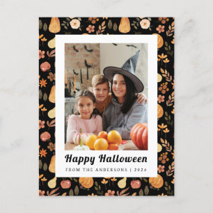 Minimalist Pumpkin Vintage Happy Halloween 1 Photo Holiday Postcard