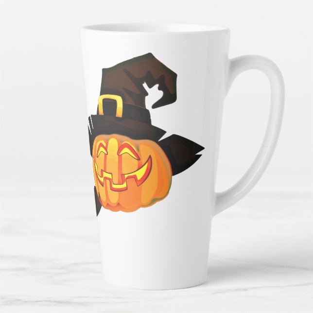 Minimalist Pumpkin Witch Hat Latte Mug (Right)