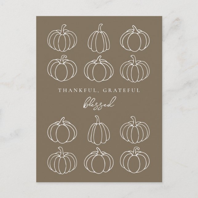 Minimalist Pumpkins Fall Thankful Grateful Blessed Postcard (Front)