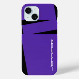 Minimalist Purple and Black Stripe, Name,  iPhone 15 Case