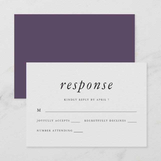 Minimalist Purple and Grey Wedding Rsvp Response (Front/Back)