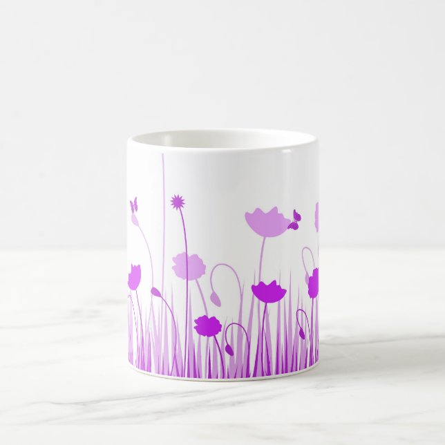 Minimalist Purple and White Poppies Meadow Floral Coffee Mug (Center)