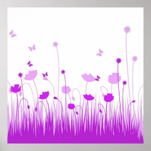 Minimalist Purple and White Poppies Meadow Floral Poster