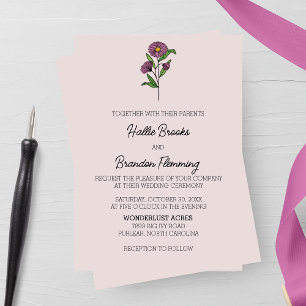 Minimalist Purple Aster Wedding Invitation