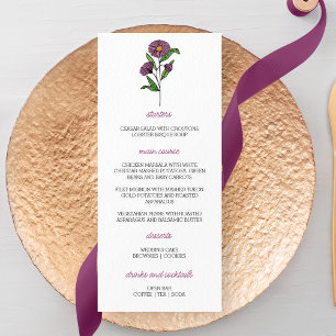 Minimalist Purple Aster Wedding Menu