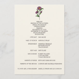 Minimalist Purple Aster Wedding Program