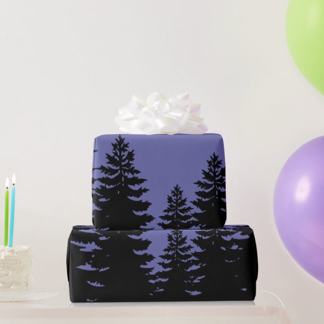 Minimalist purple black pine tree silhouette      wrapping paper (Party Gifts)