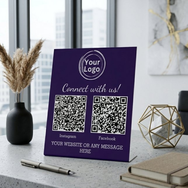Minimalist Purple Business Logo Two QR Codes Pedestal Sign (Creator Uploaded)