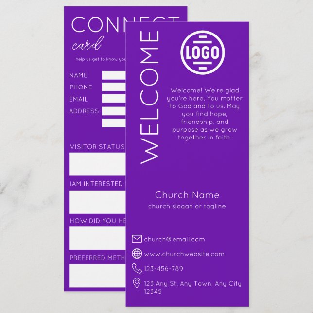 Minimalist Purple Church Connection Card (Front/Back)