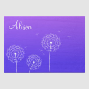 Minimalist Purple Dandelion Name Cute Floral  Tissue Paper