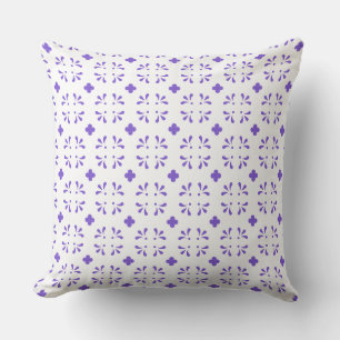 Minimalist Purple Floral Pattern on White  Cushion