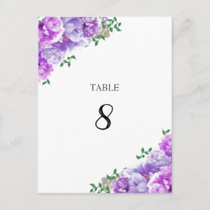 Minimalist Purple Floral Table Seating Number Card